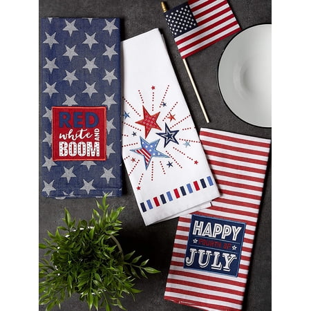 YILOSF-Patriotic Dish Towel Set 18x28 Decorative Kitchen Towels Red White & Boom 3 Count