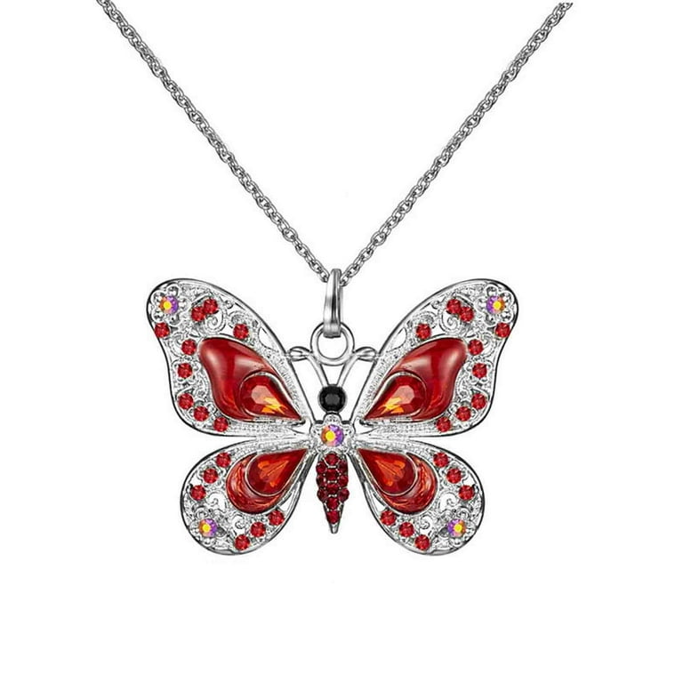 clearance under 5 LSLJS Necklaces for Women Birthstone Butterfly Jewelry Crystal Cute Butterflies Birthday Necklace Birth Stone Statement Anniversary