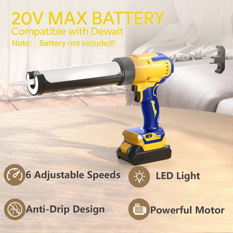 Cordless Caulking Gun For DeWalt 20V Max Battery – 6-Speed, No-Drip, With LED Light & Nozzle Kit (Battery Not Included) 5 thumbnail image