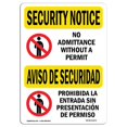 thumbnail image 1 of SignMission OS-SN-A-1218-L-11573 12 x 18 Po Avis de Sécurité OSHA Signe - Pas de Permis d'Admission Bilingue, 1 of 1