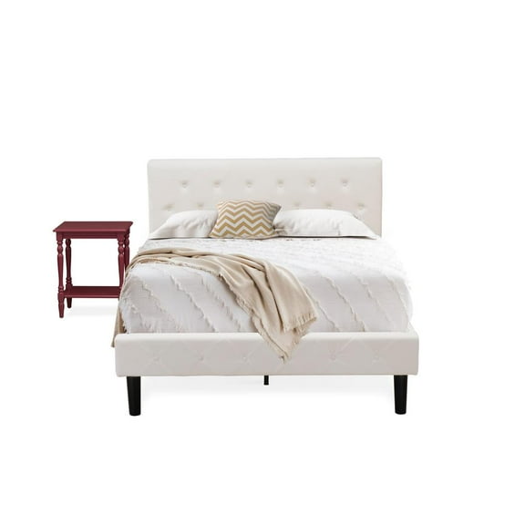 East West Furniture NL19F-1BF13 2 Piece Full Bed Set - 1 Full Bed White Velvet Fabric Headboard and 1 Bedroom Nightstand - Burgundy Finish Nightstand