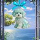 thumbnail image 4 of Adorno de perro de vidrio marino Decoración hecha a mano para hogar, coche o regalo – Pomerania, Husky, razas Alaskan – estilo cabaña costera, materiales reciclados, 4 of 5