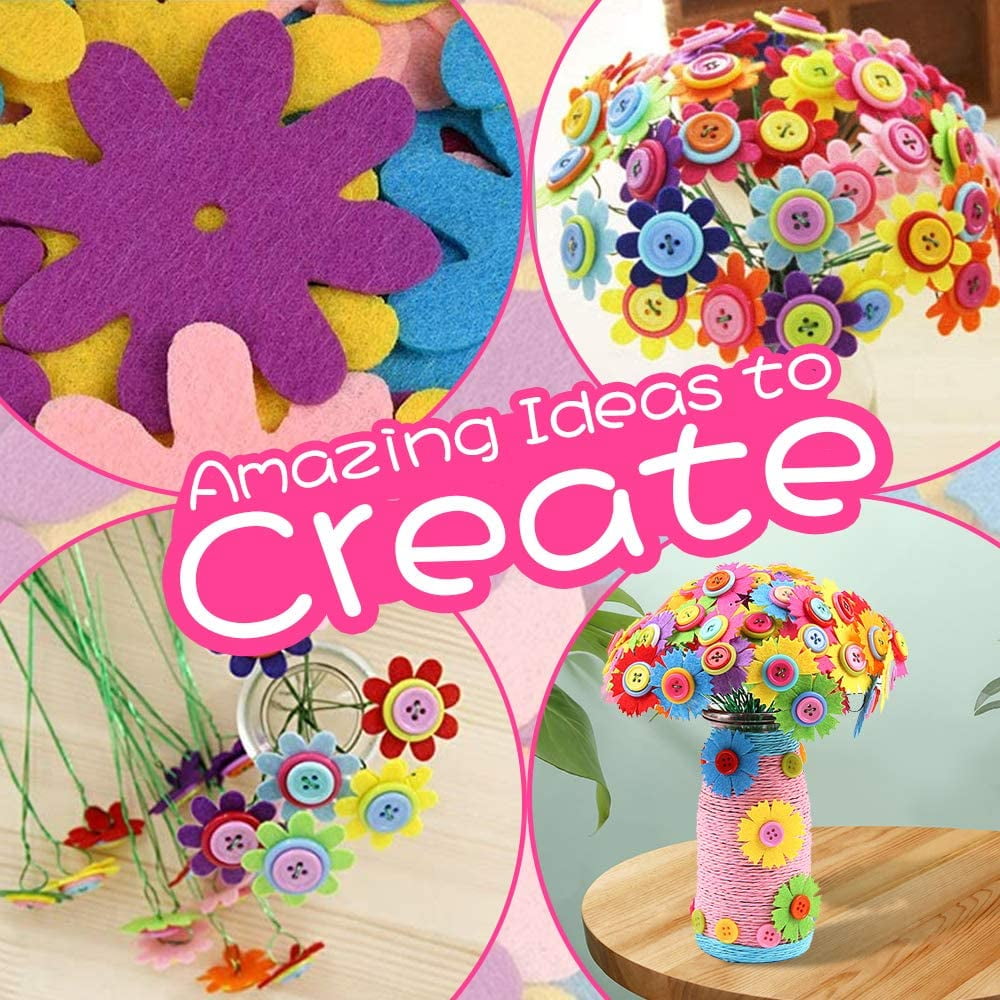 Lnkoo Make Your Own Bouquet with Buttons and Petal Flowers Craft Kit (122 Pieces)