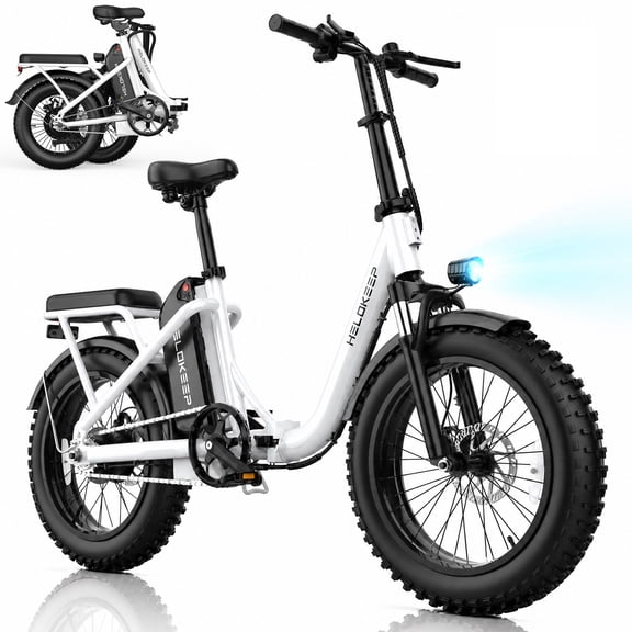 750W 1200W Folding Electric Bike for Adults, 48V 10Ah Removable Battery, 16" Fat Tire Ebike, Dual Disc Brakes & Front Suspension, UL 2849, White