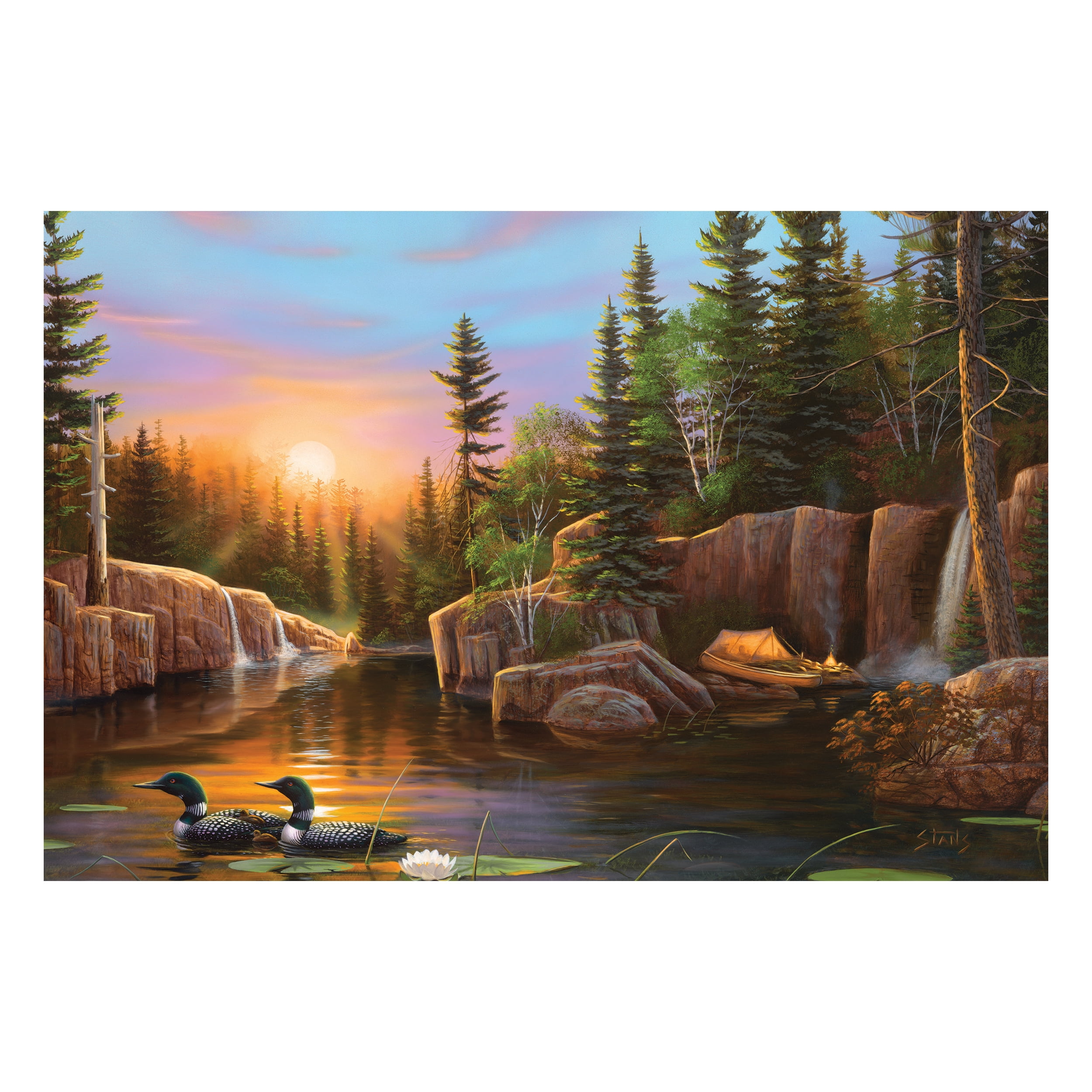Evening Loon Campfire 24x16 Led Lighted Wall Art