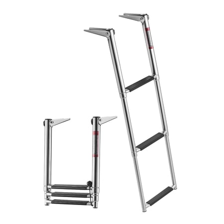 VEVOR Boat Ladder, 3 Steps, Stainless Steel Telescoping Folding Swim Deck Ladder for Rear Entry Inboard, Heavy Duty 600 lbs Capacity with Wide Anti-Slip Steps, for Outboards, Yacht, Pontoon Boats