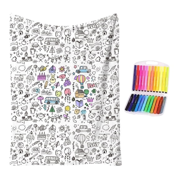 Diy Coloring Blanket with 24 Markers,140" x 100" Soft Cozy Bedroom Decor Blankets for Gifts & Holidays