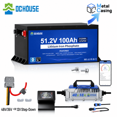 DC HOUSE Pro Metal Case 48V 100Ah Golf Cart Lithium Battery with 18A Charger Club Car