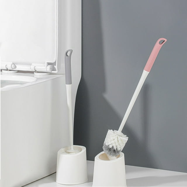 Cepillo de Baño de Plástico Gris con Mango Largo y Base, Cabezal Redondo de Pelo Suave para Limpieza Del Baño, 1 Pieza