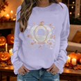 thumbnail image 2 of Arlun Halloween Funny Sweatshirt for Women Sequin Pumpkin Cart Graphic Printed Pullover Tops Long Sleeve Hoodless Shirt Casual Fall Fashion Sweatshirts for Everyday Wear Purple XL, 2 of 6
