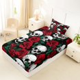 thumbnail image 4 of Castle Fairy Vintage Gothic Skull Twin Sheets 3pcs,Deep Red Rose Bone Bedding,Ivory Red Black,1 Fitted Sheet,1 Flat Sheet and 1 Pillowcase, 4 of 6
