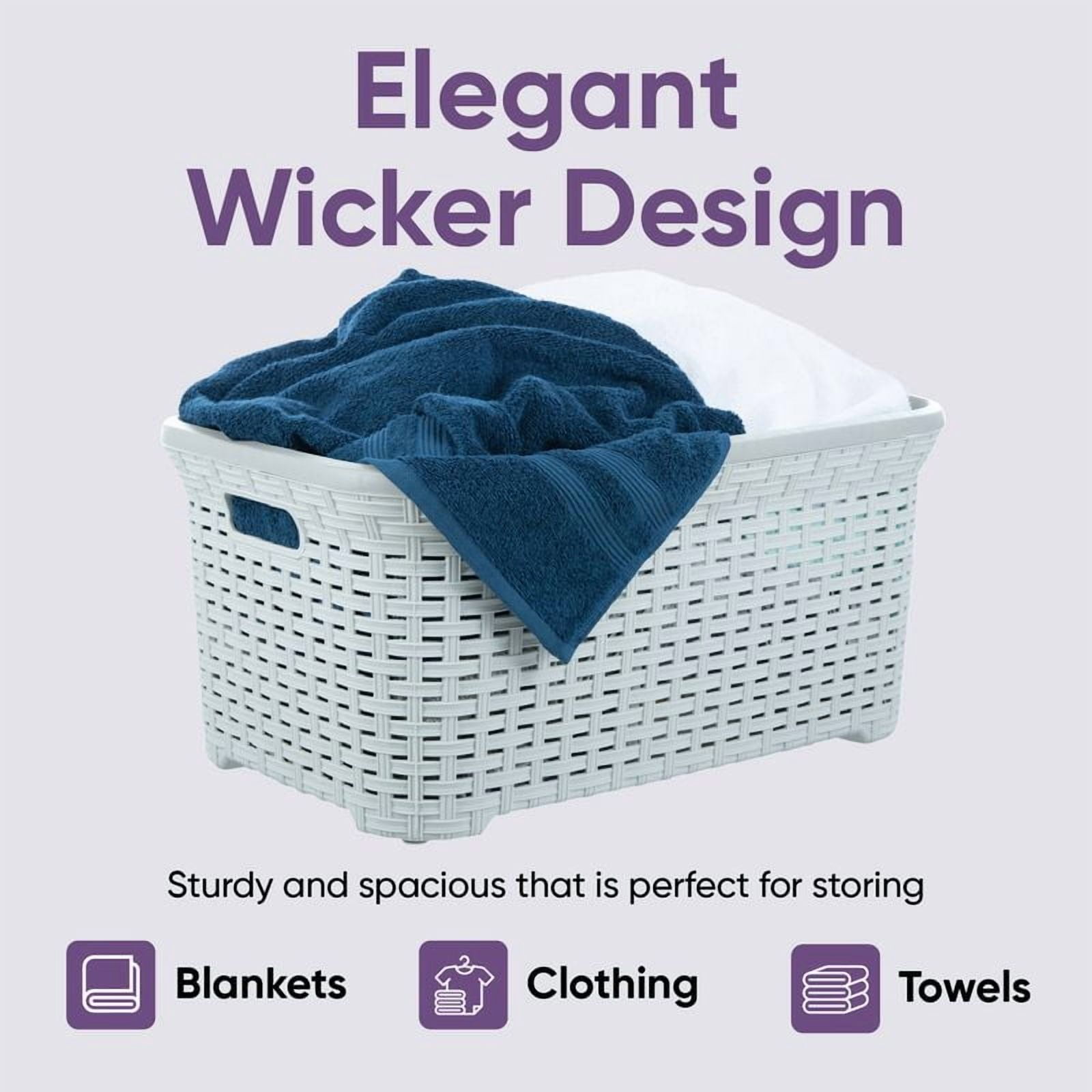 Superio Wicker Style Laundry Basket with Cutout Handles, Perforated Laundry Basket, Dirty Clothes Hamper for Laundry, Bathroom, Bedroom – 50 Liter, 1.4 Bushel