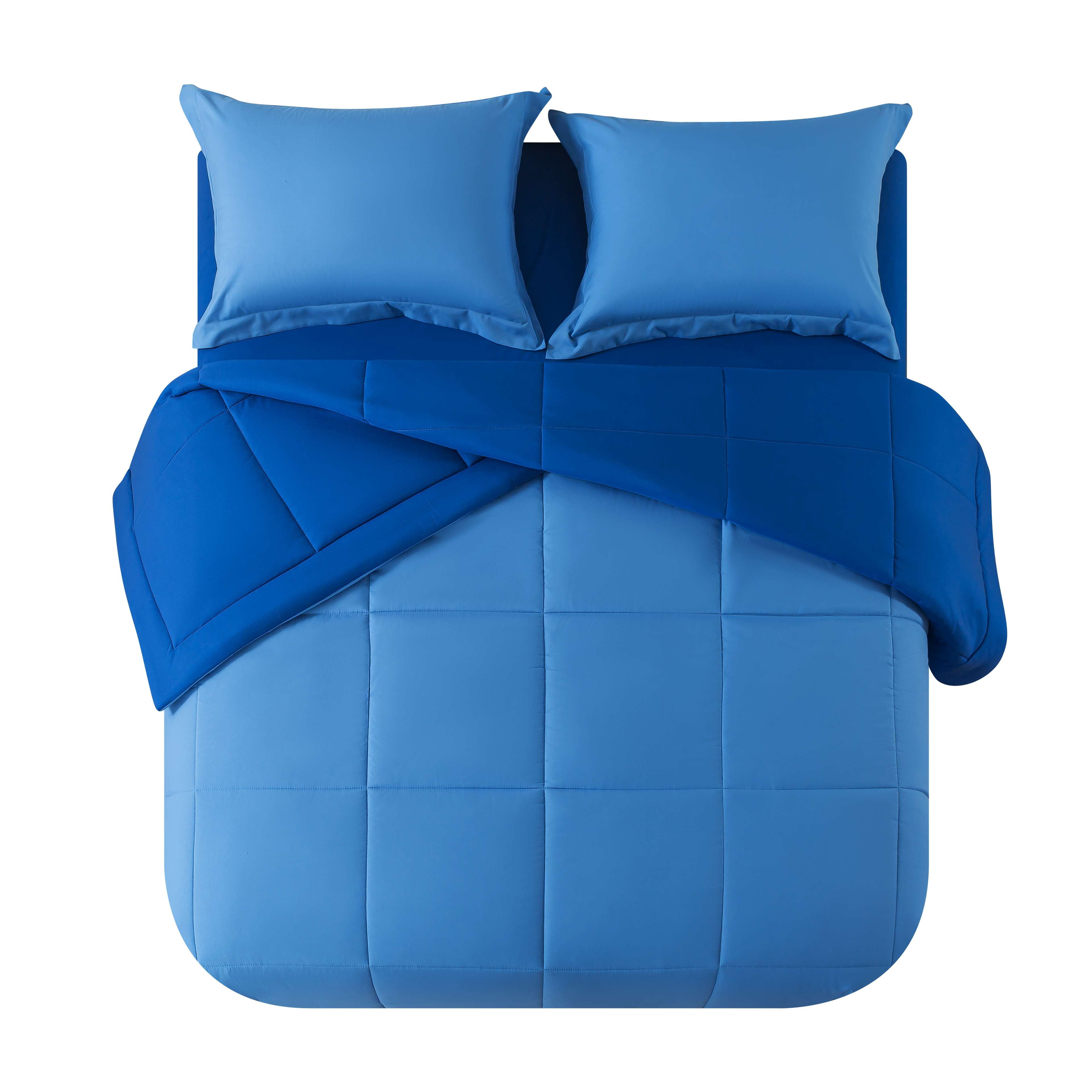 Mainstays 7-Piece Reversible Bed in a Bag with Laundry Tote, Solid Blue, King