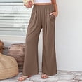 thumbnail image 2 of Pantalones anchos para mujer: estilo informal holgado, color liso, cintura elástica, poliéster y spandex. Tallas: S-XL., 2 of 6
