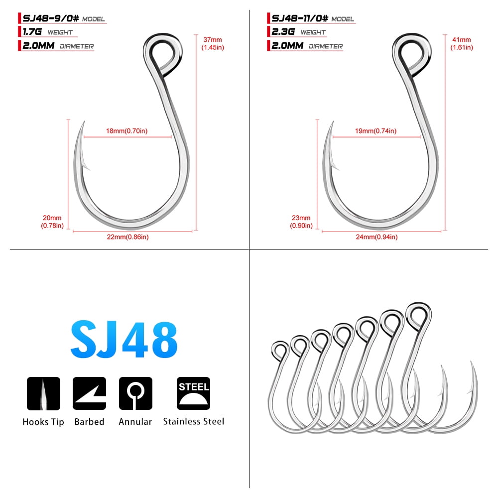 50pcs/lot 1/0-11/0 Strong Stainless Steel Jigging Hook Jig Big Fishing Hook Saltwater Fish Hook
