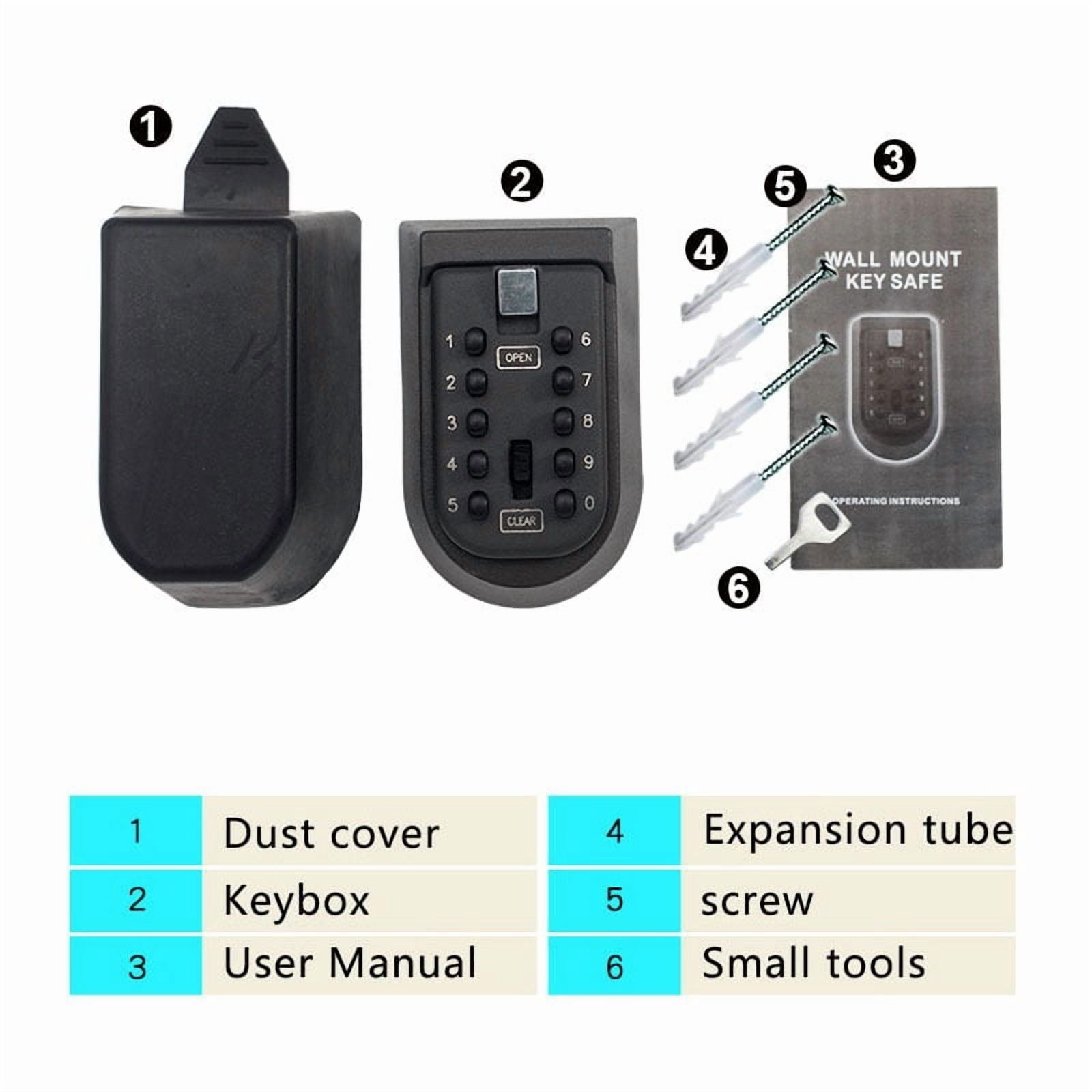 Key Lock Box Wall Mount Waterproof Spare Key Storage Box 10-Digit Combination Lockbox Push Button ,Additional Security