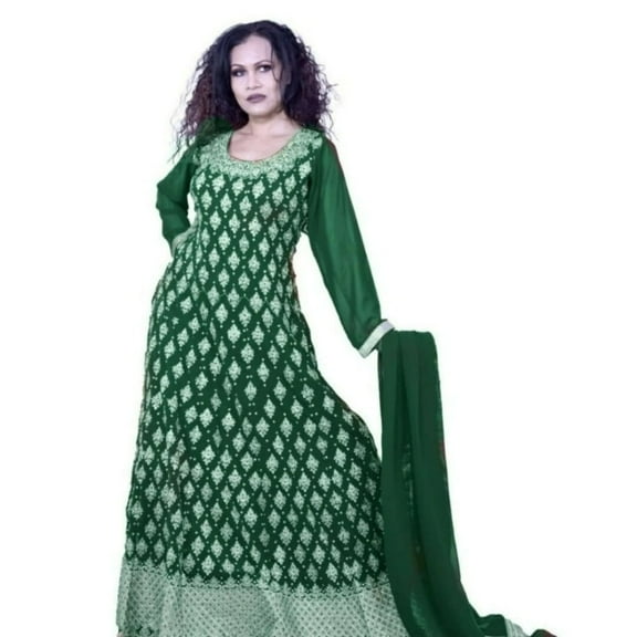 Dressy Anarkali with gold embroidery Size: S, Color: Green