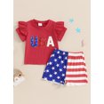 thumbnail image 4 of Aojekbee Baby Girl 4th of July Outfits Short Sleeve Letter Embroidery Tops + Shorts Set Toddler Clothes, 4 of 10