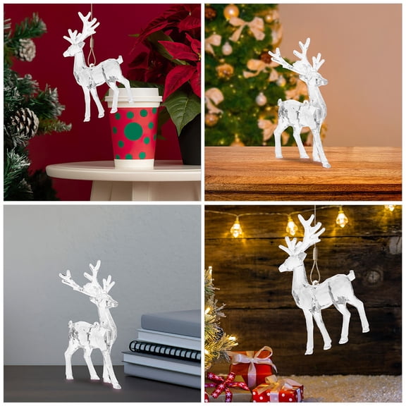 RENACLIPY Set of 4 Clear Acrylic Reindeer Figurines Christmas Ornaments Holiday Party Decorations for Festive Home Decor