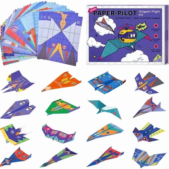 DIY Paper Airplane Set For Kids 16 Designs Assembly Educational Toy, 16 Piece Paper Airplane Craft Kit with Pre Scored Fold Lines, STEM Learning Activity for Kids 6 Birthday Party Gift