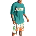 thumbnail image 3 of VBTAPA Mens Hawaiian Short Sets 2025 Summer 2 Piece Outfits Oversized Drop Shoulder T Shirts and Shorts Tracksuit Sets with Pockets on Sale Green S, 3 of 6