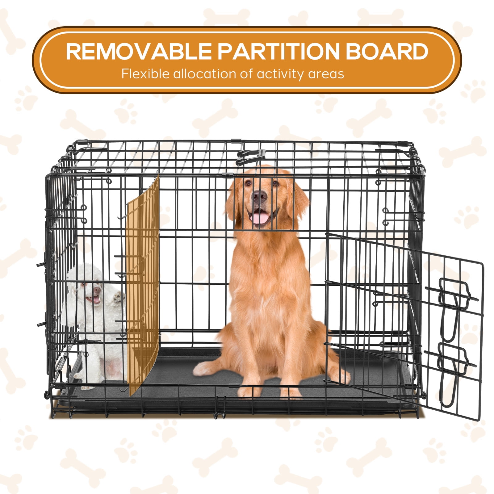 Dog Crate, 36 Inch Small Wire Kennel with Divider Panel, Metal Cages with Double Door, Leak-Proof Pan Tray, Folding Portable for Indoor Outdoor Travel