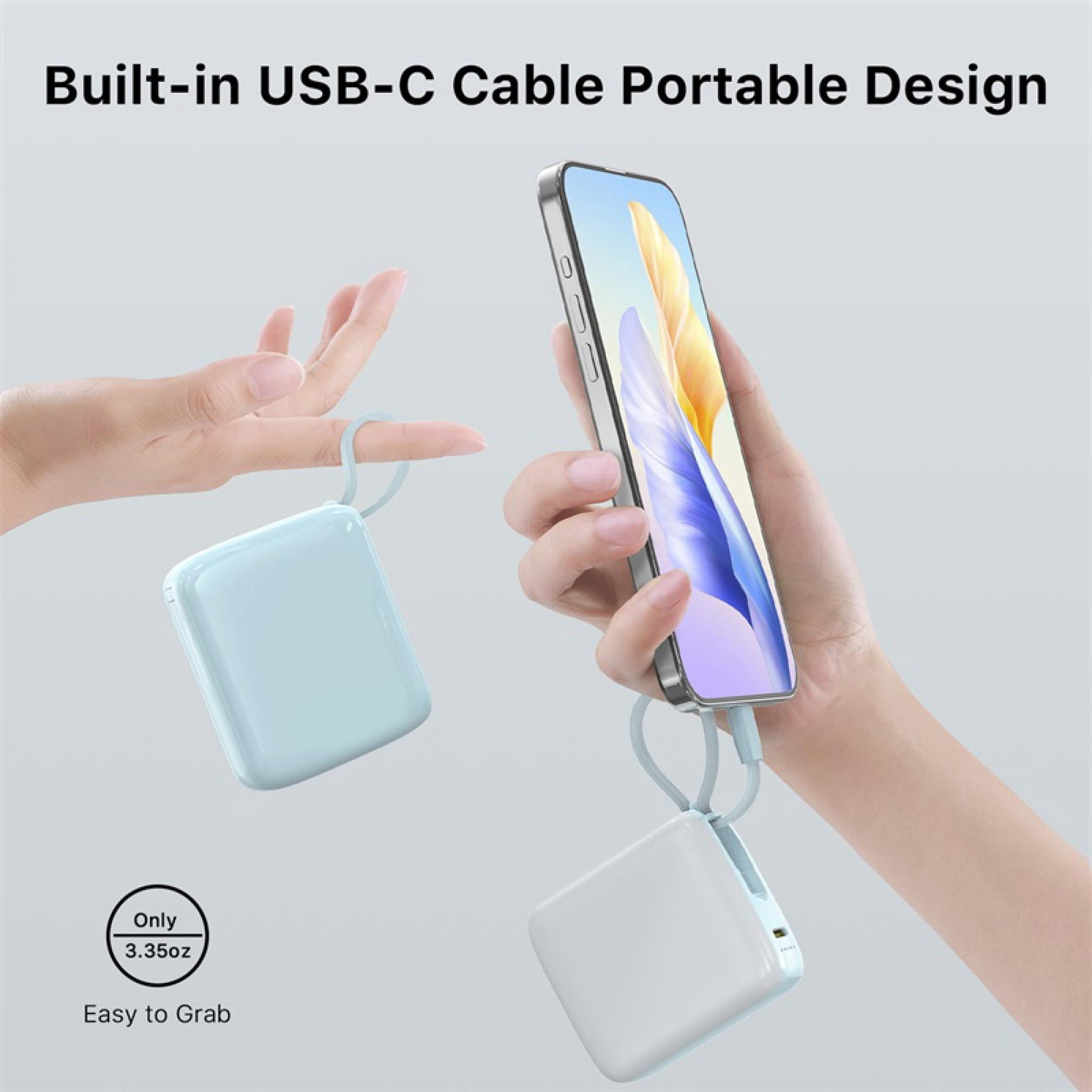 2-Pack 10,000 mAh Portable Power Banks with Built-In USB‑C Cable – Dual Device Charging, Compact Design Combo
