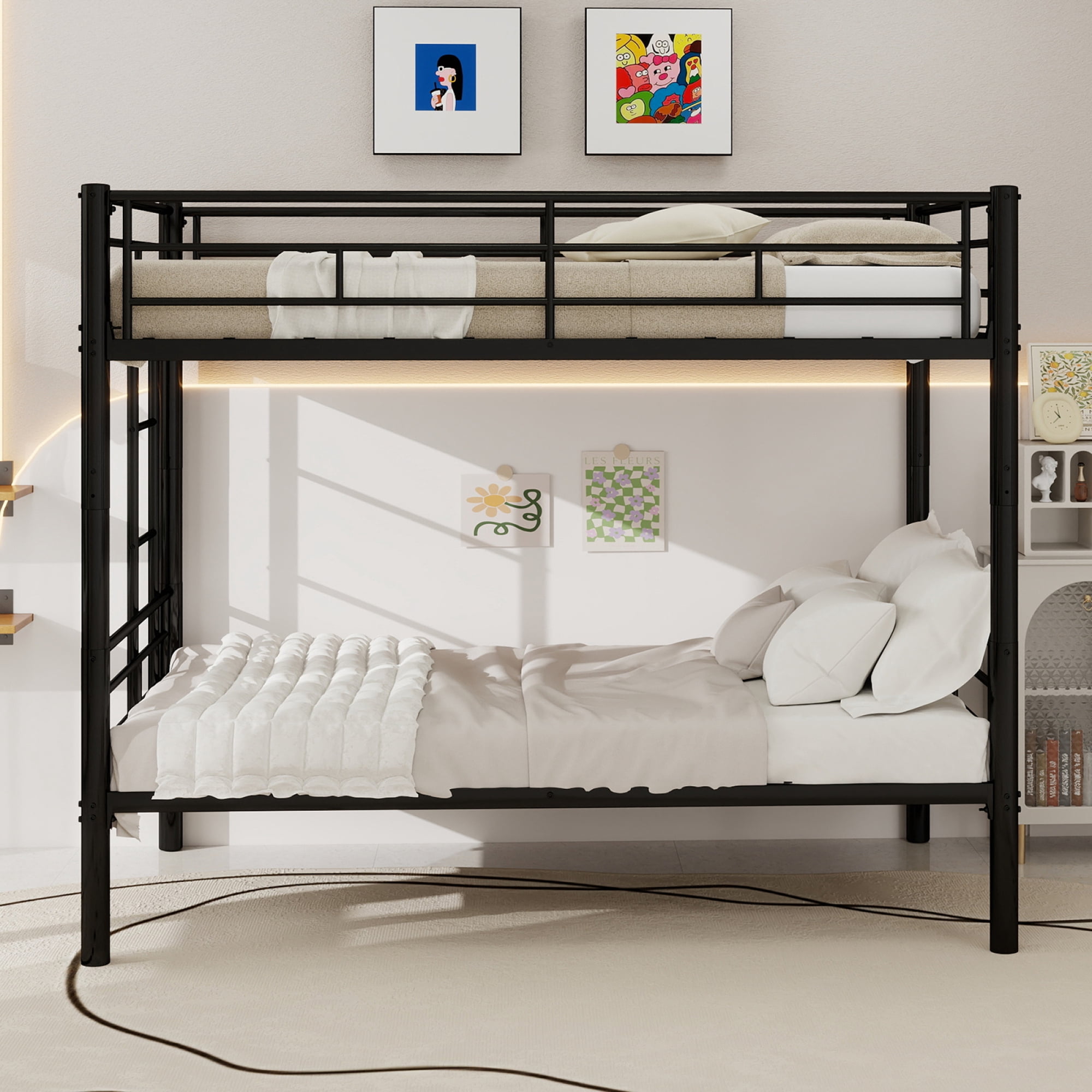 Leumius Twin Over Twin Bunk Bed for Kids Boys Girls, Metal Bunk Bed with Ladders & Guardrail,Convertible 2 Beds,Black