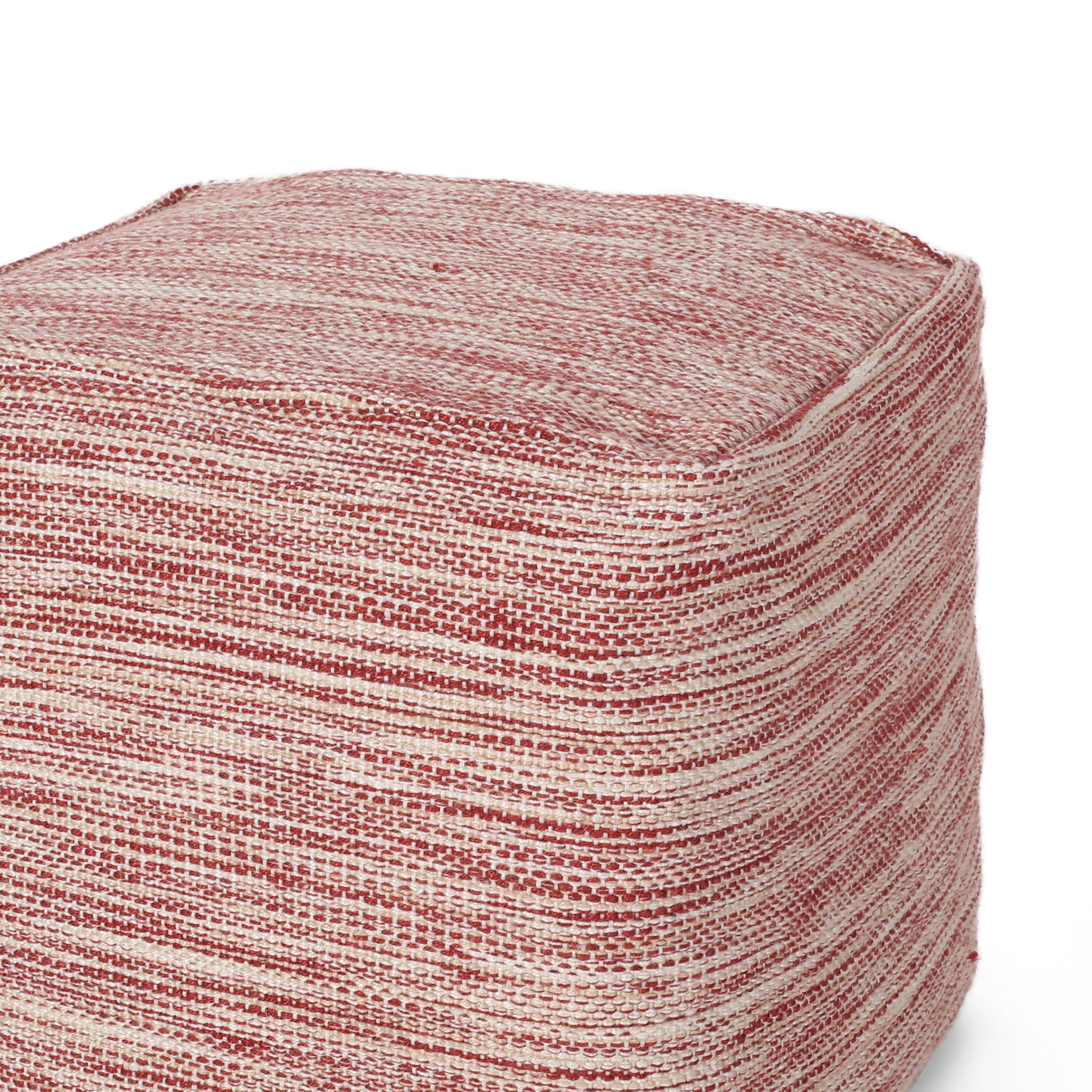 Noble House Edras Boho 16" Yarn Pouf, Red and White