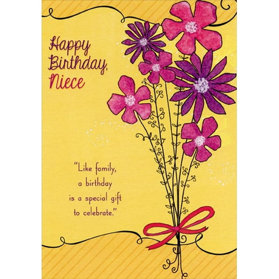 Designer Greetings Special Gift to Celebrate: Pink and Purple Flowers Niece Birthday Card