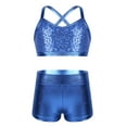 thumbnail image 2 of Raenseen Kids Girls 2-Piece Sports Dance Outfits Crop Tops with Booty Shorts Gymnastics Workout Light_Blue 10, 2 of 5