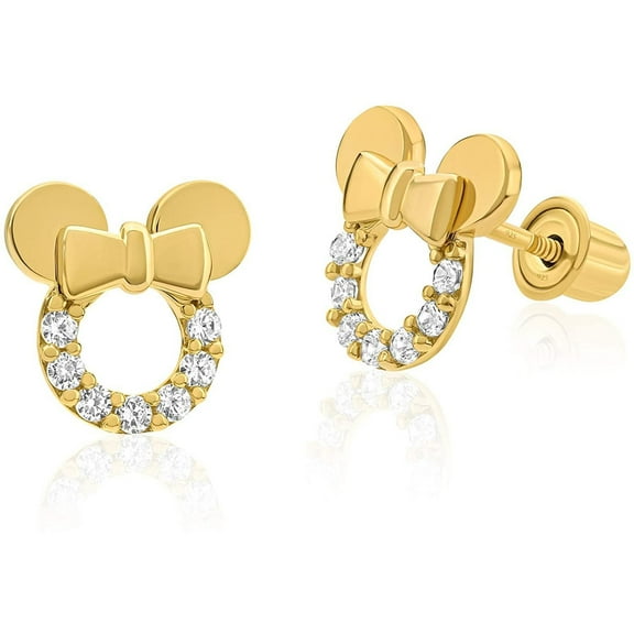 925 Sterling Silver Mouse Cubic Zirconia Screwback Stud Earrings