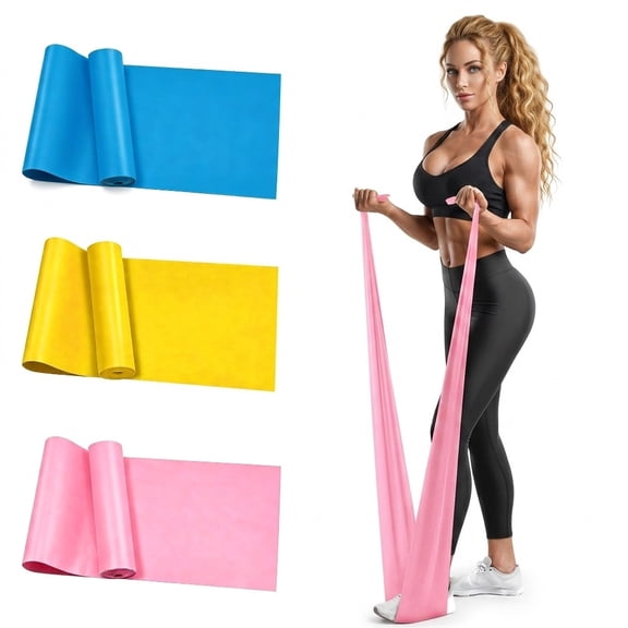 3 Pack TPE Resistance Bands 59.06x5.91x0.014in, 0.44lb Total, 3 Resistance Levels, Pink Blue Yellow Fitness Bands