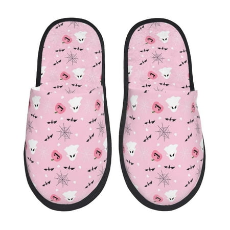Balery Bat And Pumpkin Slient Indoor Furry Fleece Comfort House Shoes Soft Non-Slip Home Shoes Cotton slippers House Slippers-- Medium