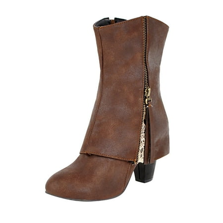 

nsendm Thigh High Wide Calf Boots for Women Ladies Autumn And Winter Fashion Handsome Calf Boots for Women with Heel Shoes Brown 6.5