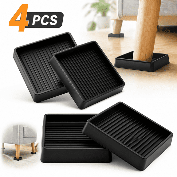 Emlimny 4 Pack Rubber Caster Cups for Furniture - 3x3 Inch Non-Slip Pads, Anti-Skid Grippers, Slide Stopper for Bed, Couch, Chair Legs, Heavy Duty Floor Protectors
