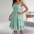 thumbnail image 5 of Women's Dresses Women's Sleeveless Square Neck Tiered Ruffle Smocked Waist Casual Summer Dress Spaghetti Strap Sleeveless Mini Solid Light Green L, 5 of 7