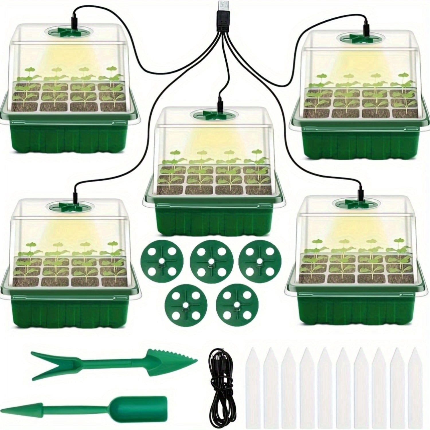 Seed Starter Tray with Grow Light & Humidity Dome - USB-Powered Indoor Greenhouse Mini Propagator Station, Durable Plastic Construction for Home Gardening, Plant