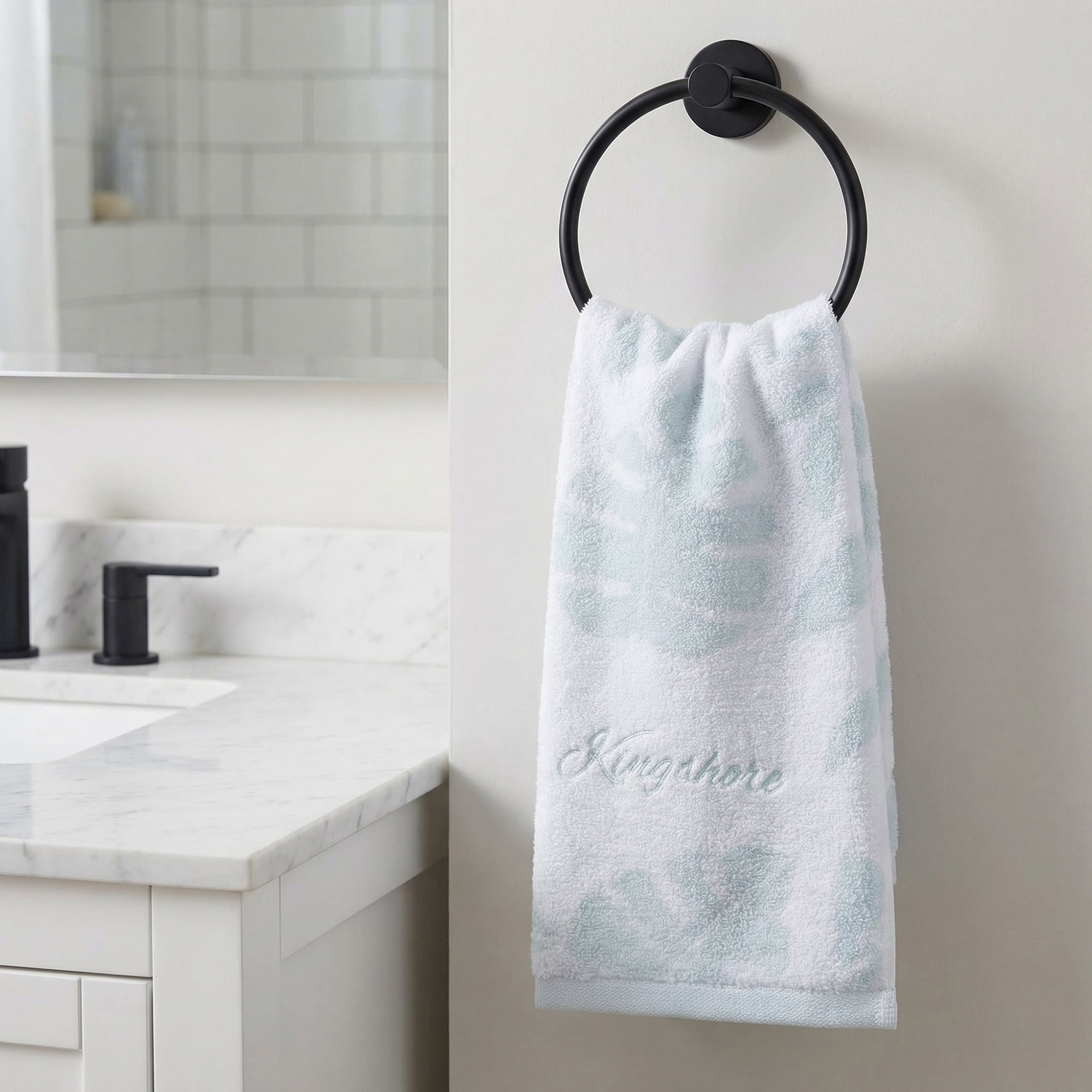 Unique Bargains Cotton Leaf Jacquard Soft Absorbent Hand Towel Green 28" x 13"
