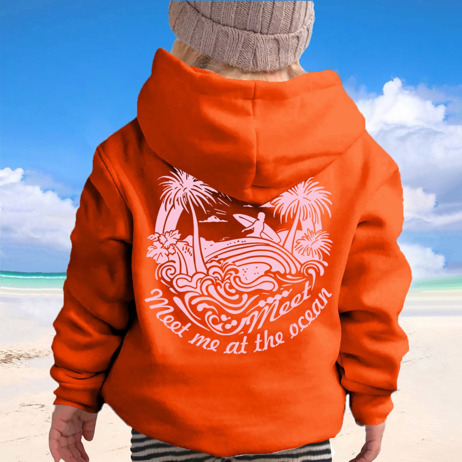 大人気新品 Pom Pink Krdevn Puff Sleeve Long Print Flower Kids Hoodie Clothing