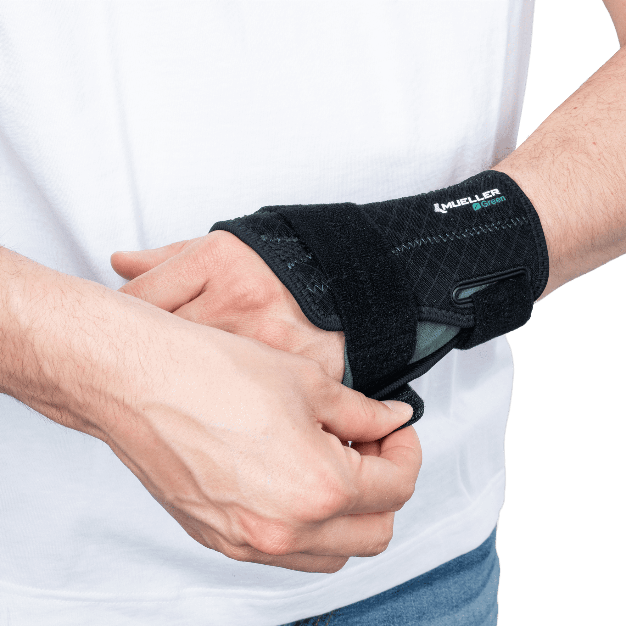 Mueller Sports Medicine Green Fitted Wrist Brace, Left, OSFM, Black