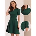 thumbnail image 2 of Elegante vestido de negocios para mujer, cuello de corazón, plisado, manga corta, vestido de tubo Verde Oscuro S, 2 of 6