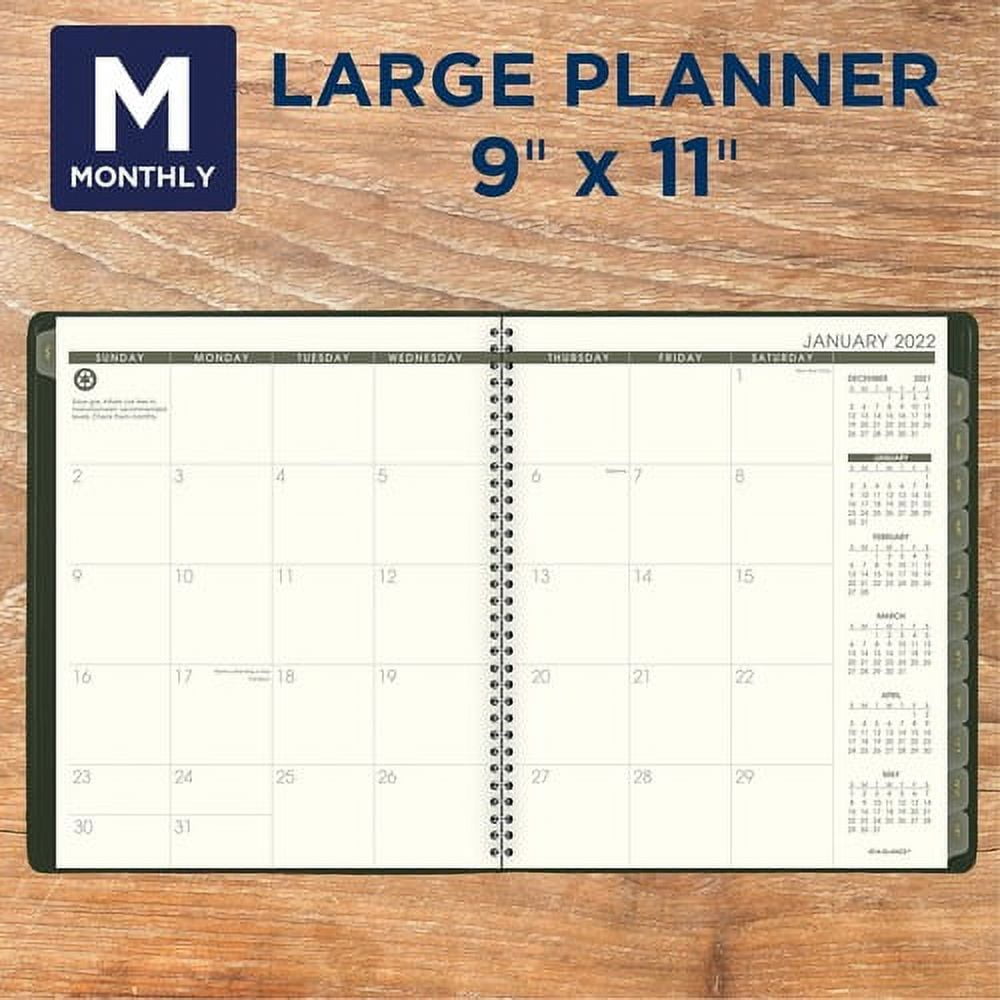 At-A-Glance 100% PCW Monthly Planner Julian Dates - Monthly - 1.1 Year - January 2022 till January 2023 - 1 Month Double Page Layout - 9" x 11" Sheet Size - Wire Bound - Desktop - Green - Paper, Simul