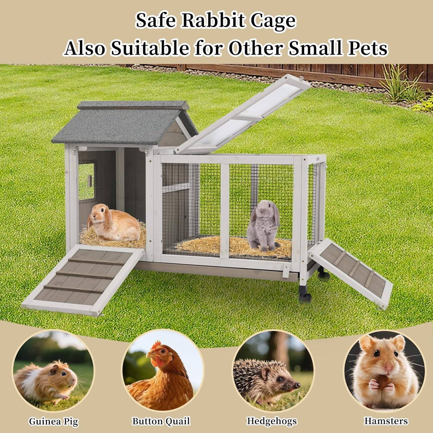 Petscosset Rabbit Hutch Indoor - Rabbit Cage Indoor Rabbit Hutch Two Story Bunny Cage Fir Wooden Rabbit Cage On Wheels, Ramp, Two Deep No Leak Indoor Rabbit Hutch with Pull Out Tray