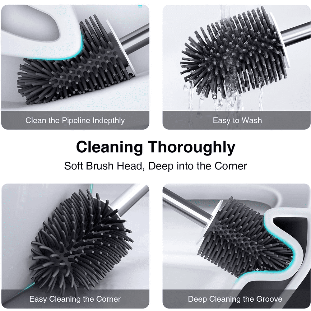 TPR Bristle Toilet Brush with Anti-Rust Handle and Ventilated Holder