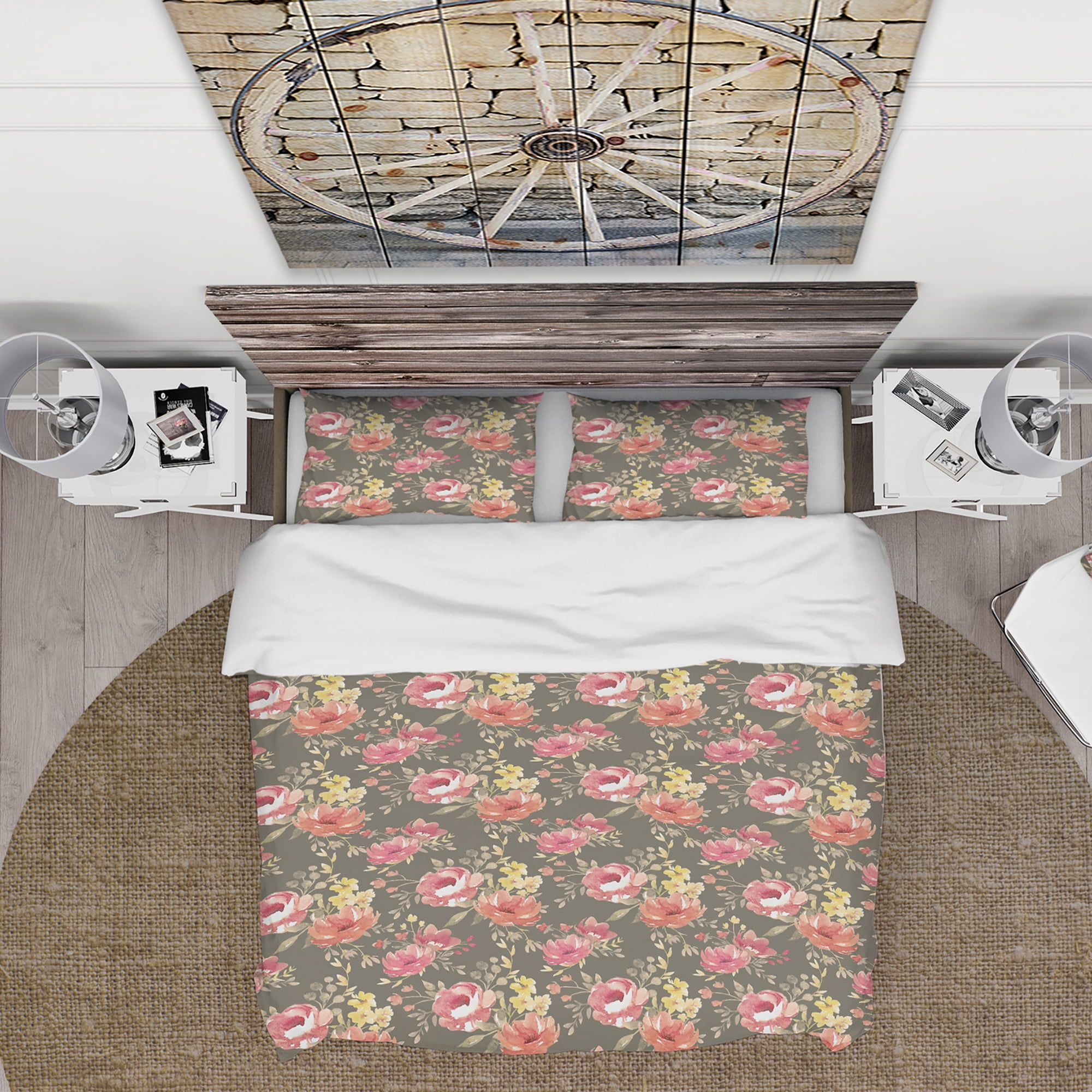 Designart 'Watercolor Pink, Yellow and Red Flowers' Floral Duvet Cover Set