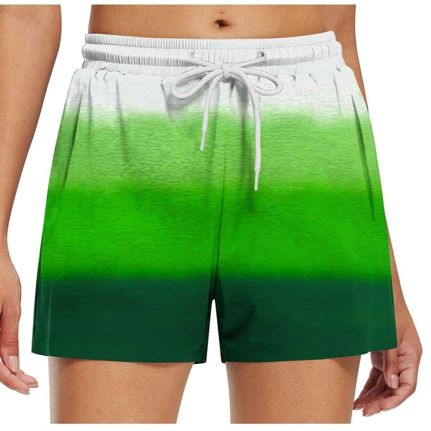 Pantalones Cortos Largos para las Mujeres, Pantalones Cortos Casuales Impresos de Cintura Alta No Estirable Hechos de Poliéster Transparente Airy para Todo el Uso de Temporada, Pantalones Cortos Casua
