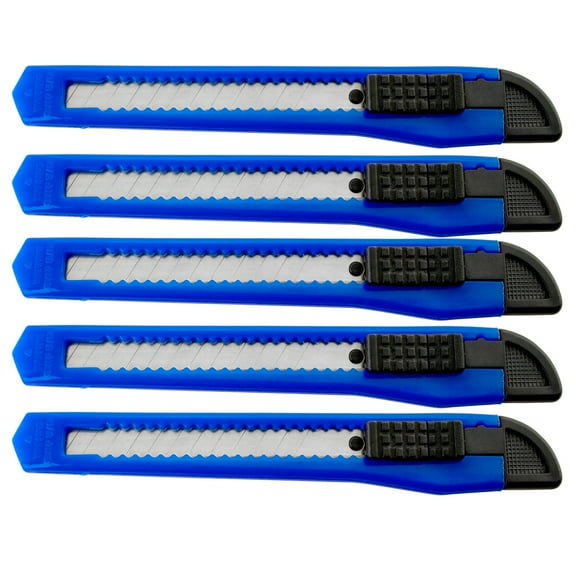 5 Blue Utility Knife Box Cutters Heavy Duty Industrial Strength