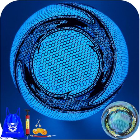 Soccer Ball Glow in The Dark Blue Glowing Soccer Ball Size 4/5 for Men Women Night Games with Pump and Carry Bag