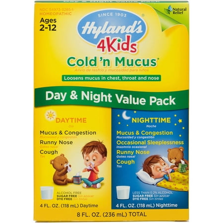 (2 pack) Hyland's 4 Kids Cold 'n Mucus Day & Night Value Pack, Natural Relief of Cold & Mucus, 8